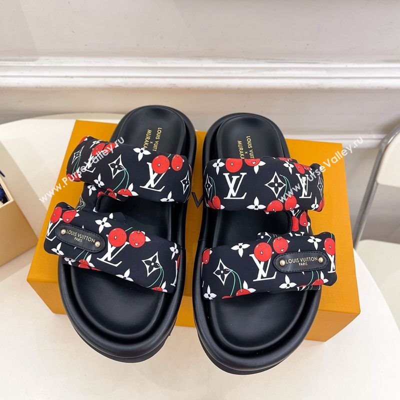 Louis Vuitton LV x TM Pool Pillow Flat Comfort Slides Sandal in Black Cherry Fabric 2025 1AHME4 (MD-250712046)