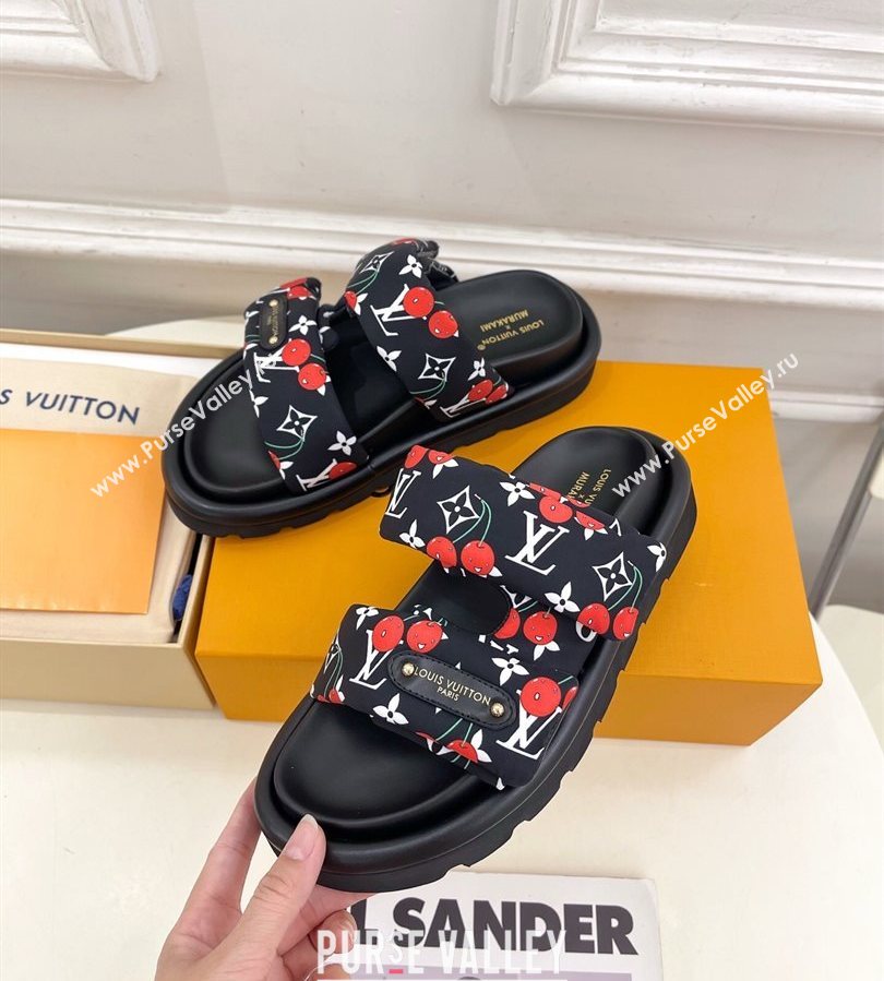 Louis Vuitton LV x TM Pool Pillow Flat Comfort Slides Sandal in Black Cherry Fabric 2025 1AHME4 (MD-250712046)