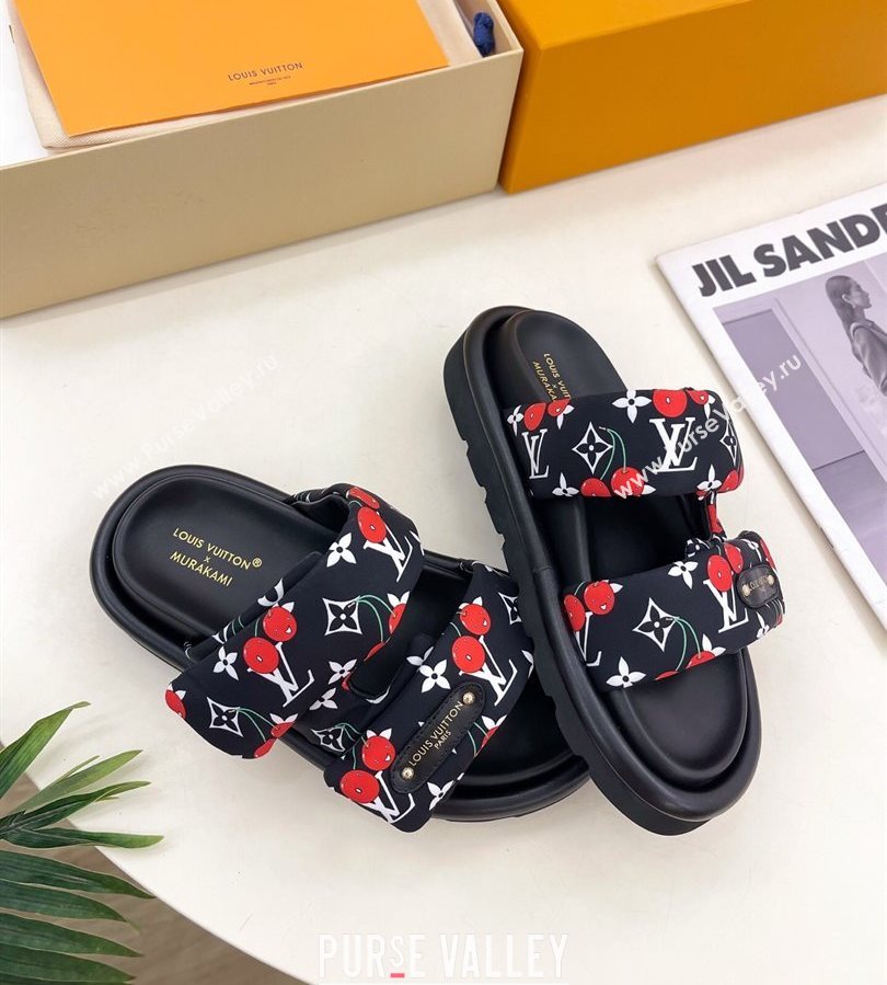 Louis Vuitton LV x TM Pool Pillow Flat Comfort Slides Sandal in Black Cherry Fabric 2025 1AHME4 (MD-250712046)