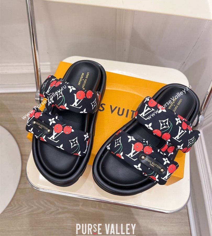 Louis Vuitton LV x TM Pool Pillow Flat Comfort Slides Sandal in Black Cherry Fabric 2025 1AHME4 (MD-250712046)