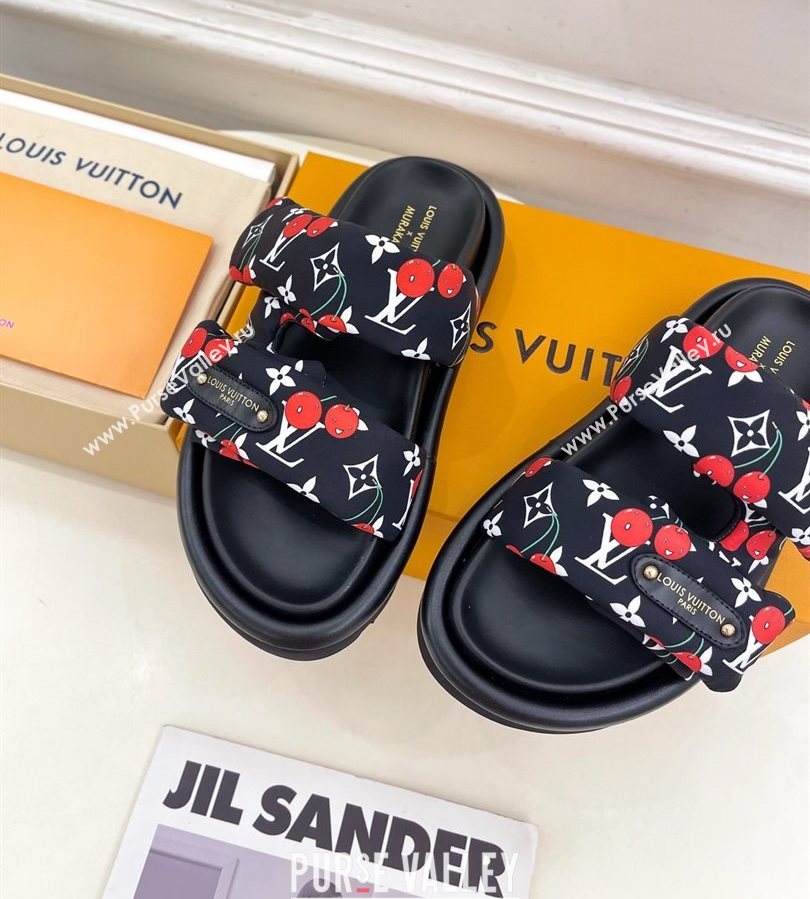 Louis Vuitton LV x TM Pool Pillow Flat Comfort Slides Sandal in Black Cherry Fabric 2025 1AHME4 (MD-250712046)