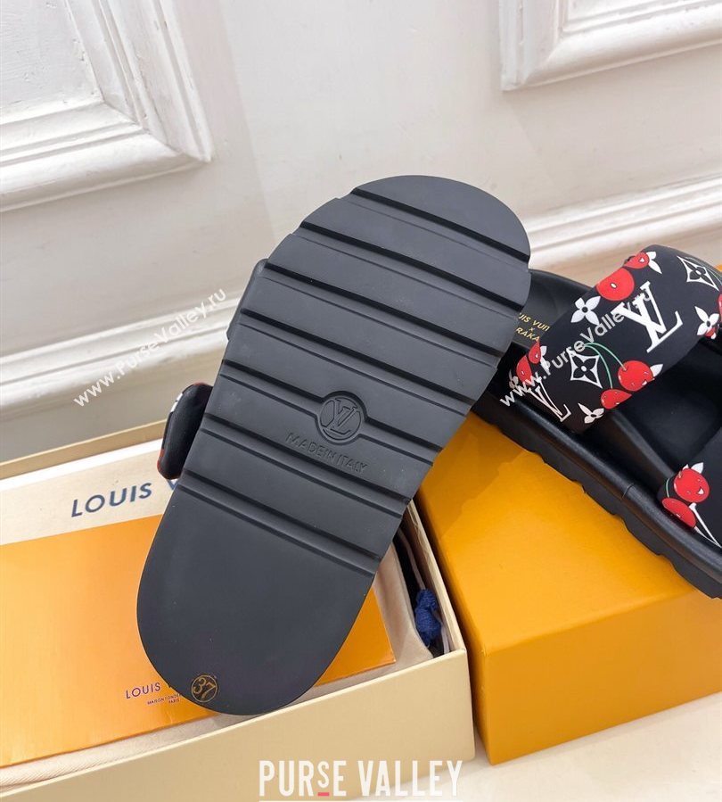 Louis Vuitton LV x TM Pool Pillow Flat Comfort Slides Sandal in Black Cherry Fabric 2025 1AHME4 (MD-250712046)