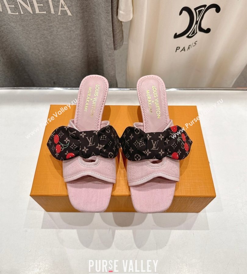 Louis Vuitton LV x TM Cherie Heel Slides Sandal 5.5cm in Monogram Denim with Bow Light Pink 2025 (MD-250712047)