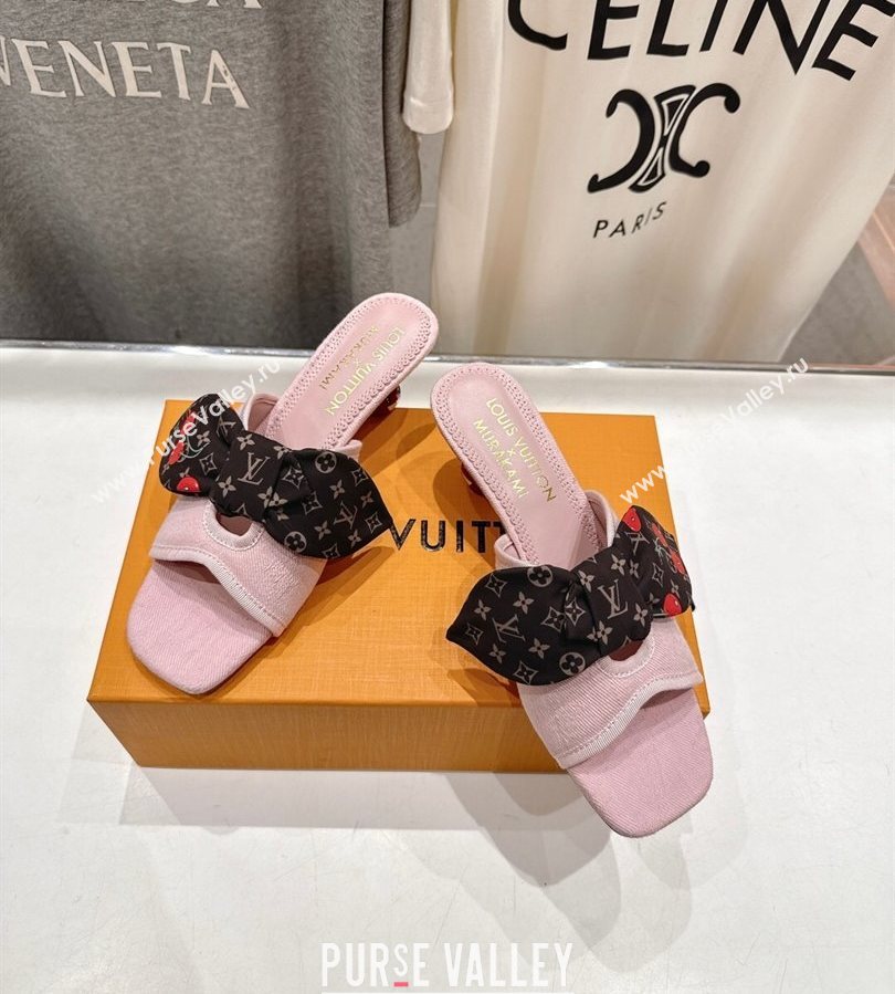 Louis Vuitton LV x TM Cherie Heel Slides Sandal 5.5cm in Monogram Denim with Bow Light Pink 2025 (MD-250712047)