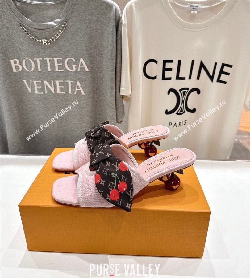 Louis Vuitton LV x TM Cherie Heel Slides Sandal 5.5cm in Monogram Denim with Bow Light Pink 2025 (MD-250712047)