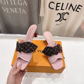 Louis Vuitton LV x TM Cherie Heel Slides Sandal 5.5cm in Monogram Denim with Bow Light Pink 2025 (MD-250712047)