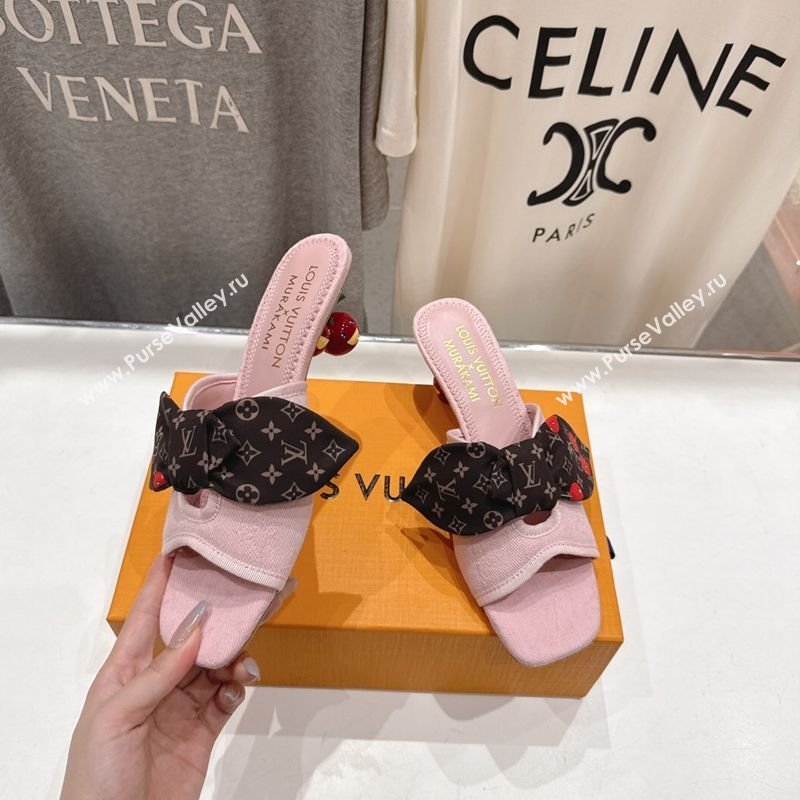 Louis Vuitton LV x TM Cherie Heel Slides Sandal 5.5cm in Monogram Denim with Bow Light Pink 2025 (MD-250712047)