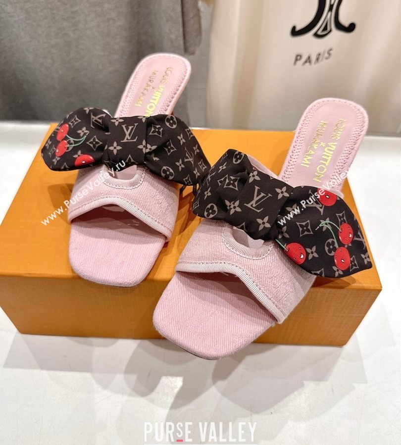 Louis Vuitton LV x TM Cherie Heel Slides Sandal 5.5cm in Monogram Denim with Bow Light Pink 2025 (MD-250712047)