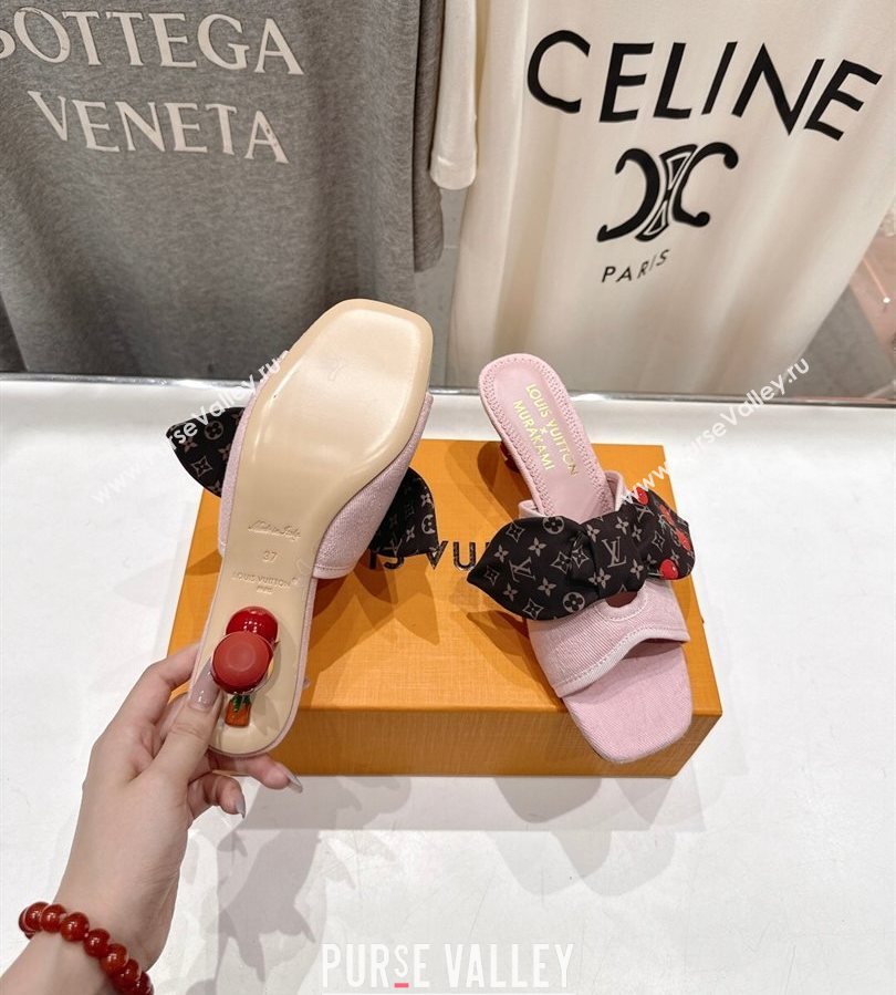 Louis Vuitton LV x TM Cherie Heel Slides Sandal 5.5cm in Monogram Denim with Bow Light Pink 2025 (MD-250712047)