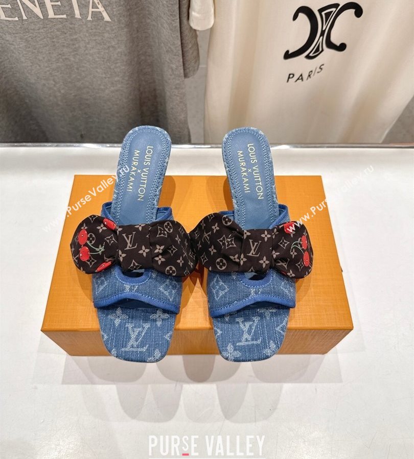 Louis Vuitton LV x TM Cherie Heel Slides Sandal 5.5cm in Monogram Denim with Bow Light Blue 2025 (MD-250712048)