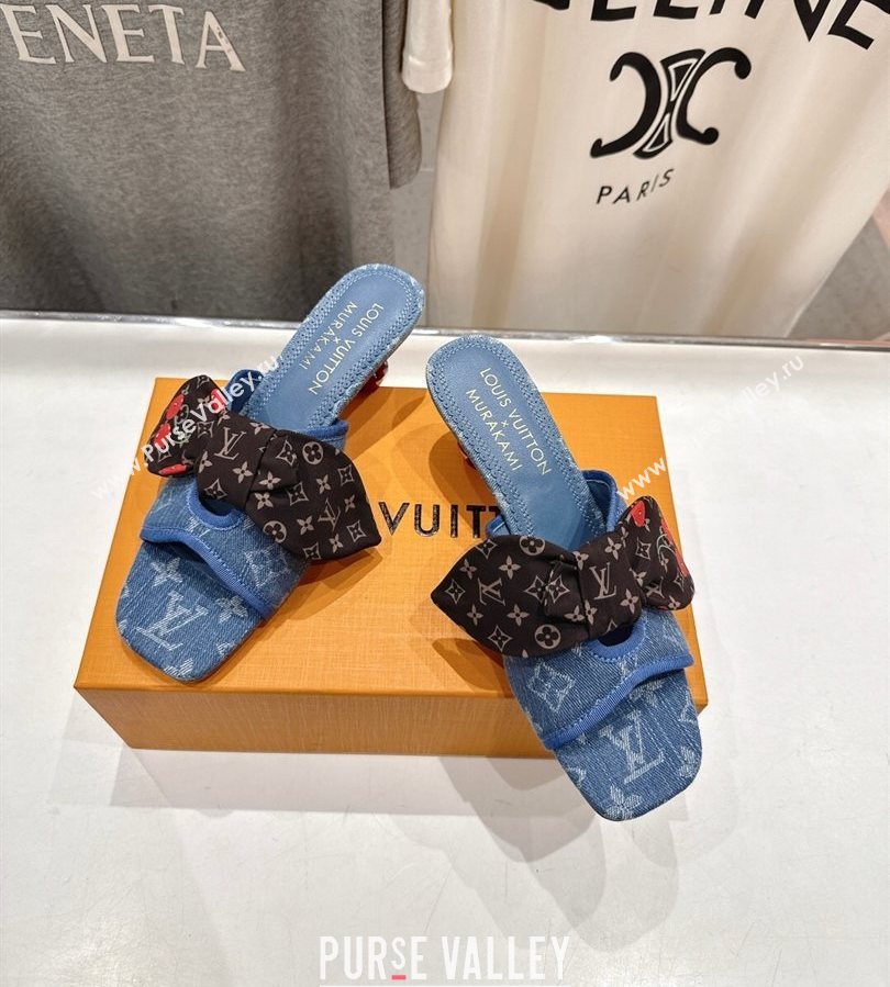 Louis Vuitton LV x TM Cherie Heel Slides Sandal 5.5cm in Monogram Denim with Bow Light Blue 2025 (MD-250712048)