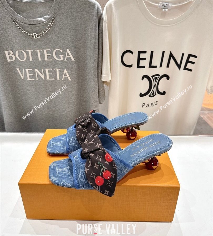 Louis Vuitton LV x TM Cherie Heel Slides Sandal 5.5cm in Monogram Denim with Bow Light Blue 2025 (MD-250712048)