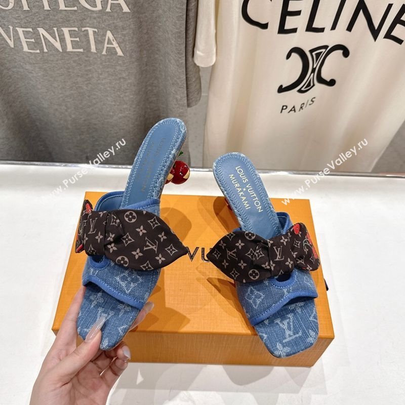 Louis Vuitton LV x TM Cherie Heel Slides Sandal 5.5cm in Monogram Denim with Bow Light Blue 2025 (MD-250712048)
