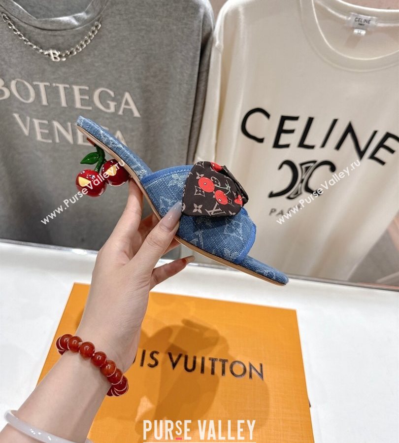 Louis Vuitton LV x TM Cherie Heel Slides Sandal 5.5cm in Monogram Denim with Bow Light Blue 2025 (MD-250712048)