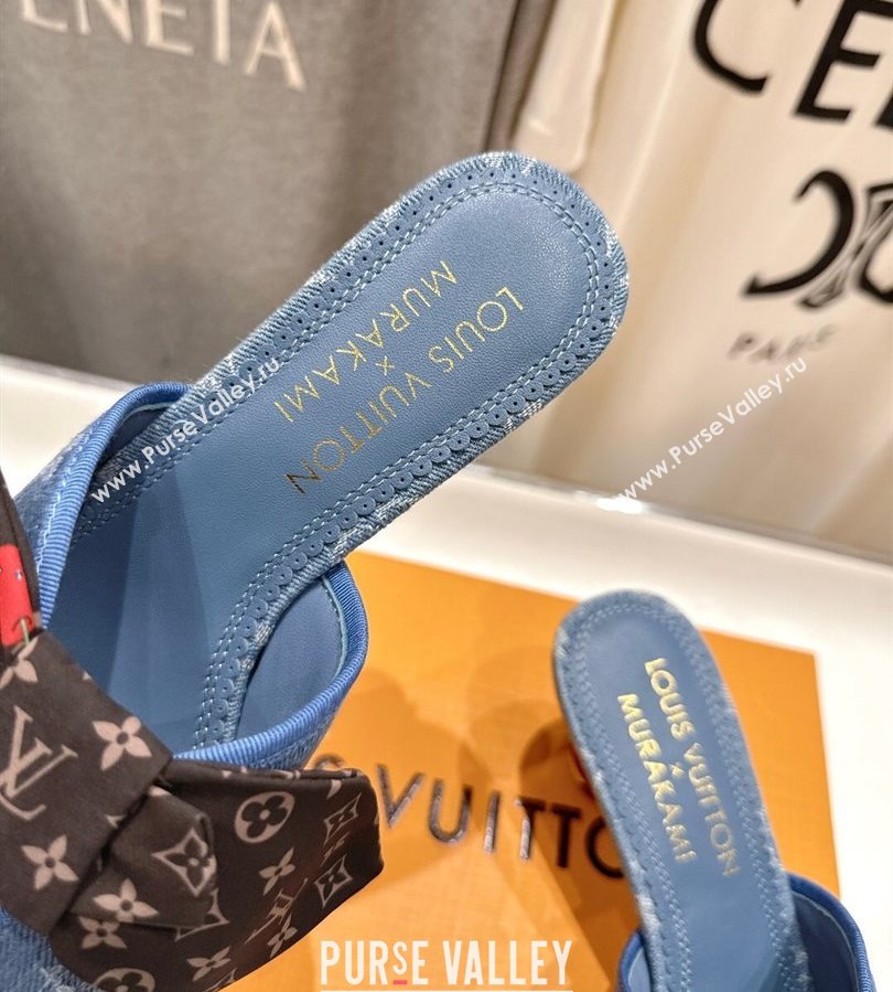 Louis Vuitton LV x TM Cherie Heel Slides Sandal 5.5cm in Monogram Denim with Bow Light Blue 2025 (MD-250712048)
