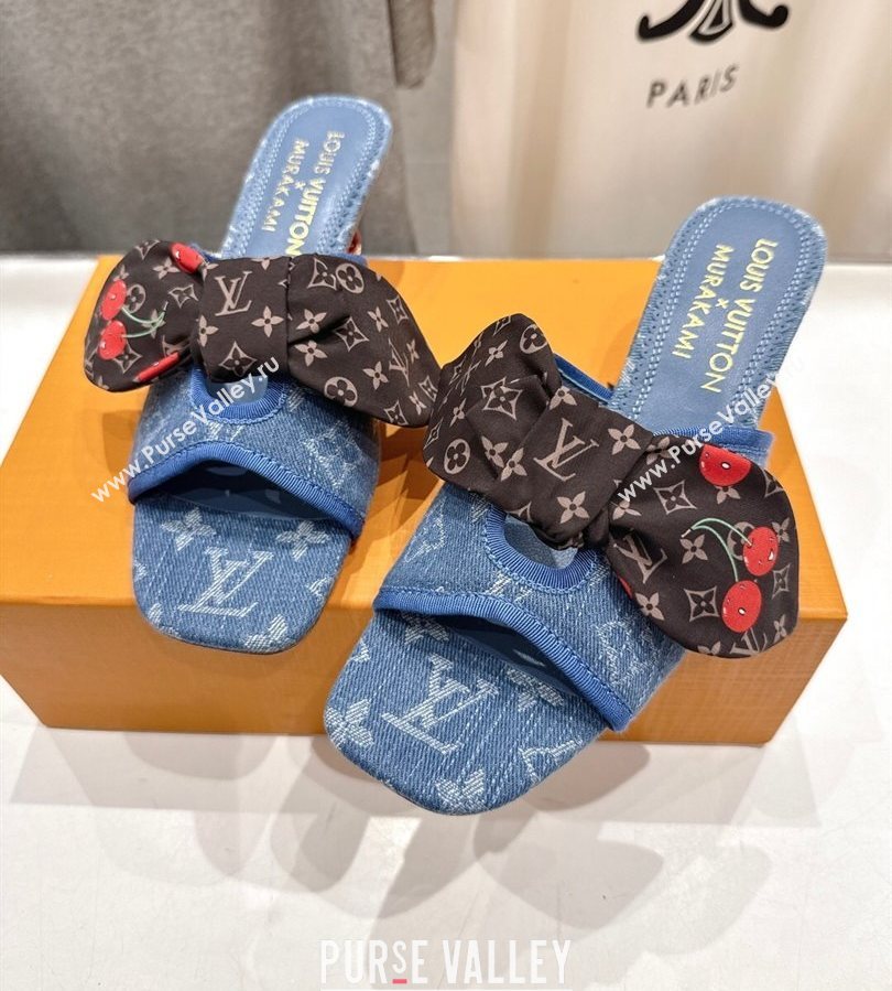 Louis Vuitton LV x TM Cherie Heel Slides Sandal 5.5cm in Monogram Denim with Bow Light Blue 2025 (MD-250712048)