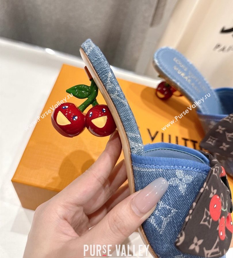Louis Vuitton LV x TM Cherie Heel Slides Sandal 5.5cm in Monogram Denim with Bow Light Blue 2025 (MD-250712048)