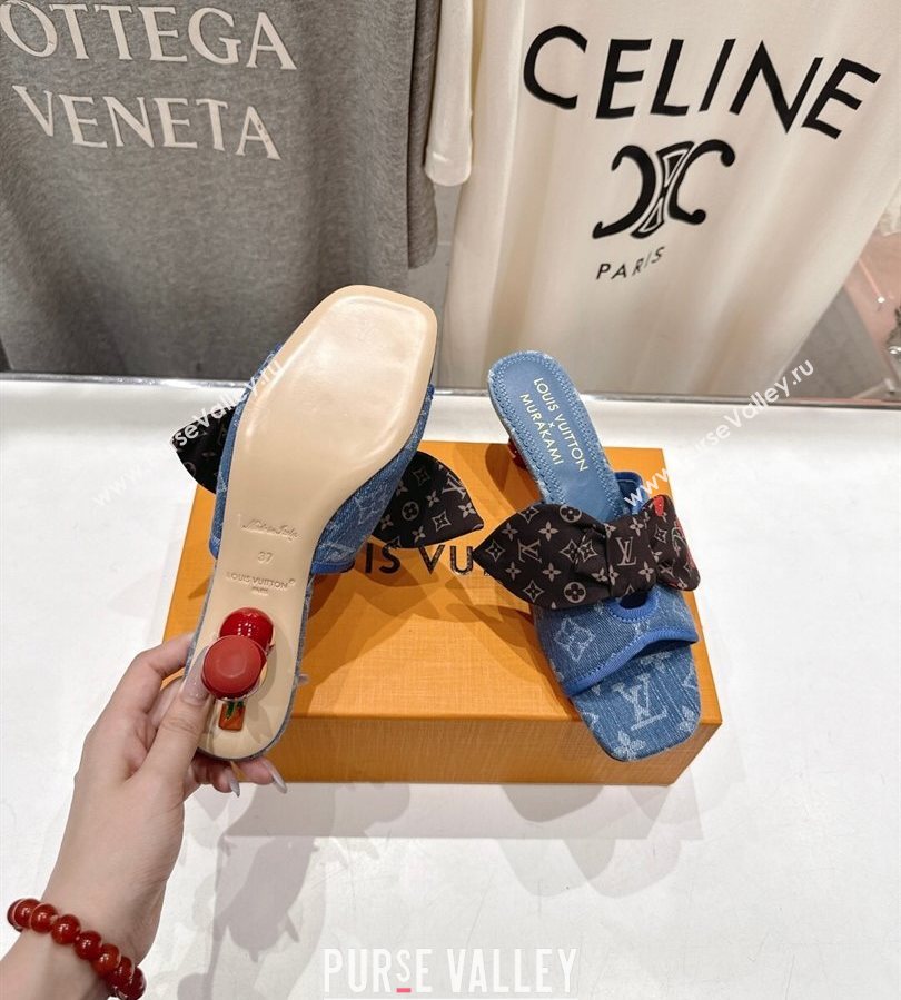 Louis Vuitton LV x TM Cherie Heel Slides Sandal 5.5cm in Monogram Denim with Bow Light Blue 2025 (MD-250712048)