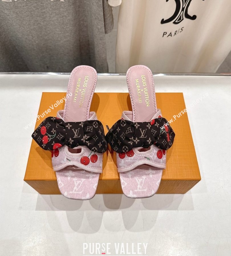 Louis Vuitton LV x TM Cherie Heel Slides Sandal 5.5cm in Monogram Denim with Bow Pink/Red 2025 (MD-250712049)
