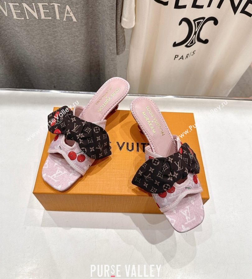 Louis Vuitton LV x TM Cherie Heel Slides Sandal 5.5cm in Monogram Denim with Bow Pink/Red 2025 (MD-250712049)