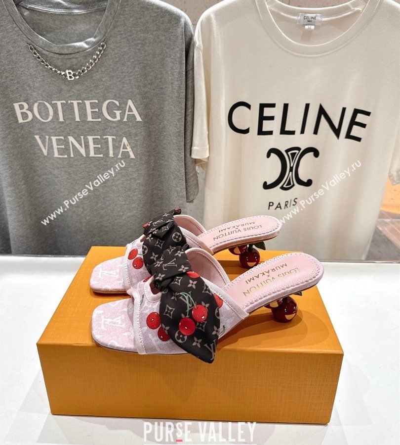 Louis Vuitton LV x TM Cherie Heel Slides Sandal 5.5cm in Monogram Denim with Bow Pink/Red 2025 (MD-250712049)