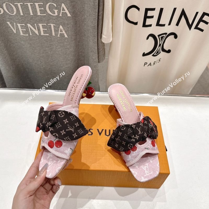 Louis Vuitton LV x TM Cherie Heel Slides Sandal 5.5cm in Monogram Denim with Bow Pink/Red 2025 (MD-250712049)