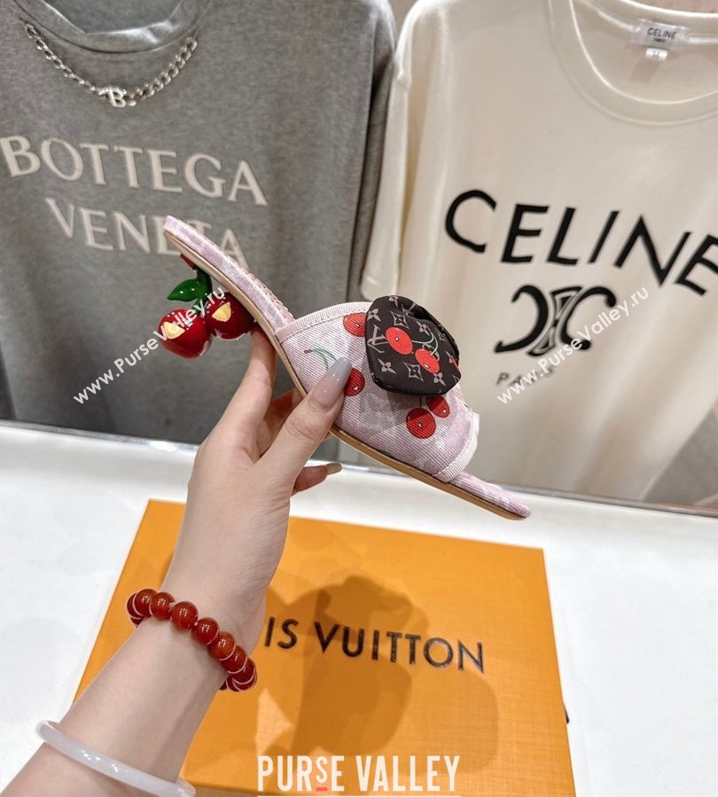 Louis Vuitton LV x TM Cherie Heel Slides Sandal 5.5cm in Monogram Denim with Bow Pink/Red 2025 (MD-250712049)