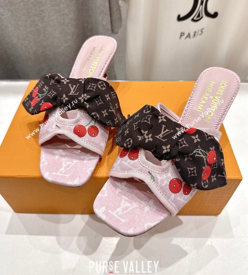Louis Vuitton LV x TM Cherie Heel Slides Sandal 5.5cm in Monogram Denim with Bow Pink/Red 2025 (MD-250712049)
