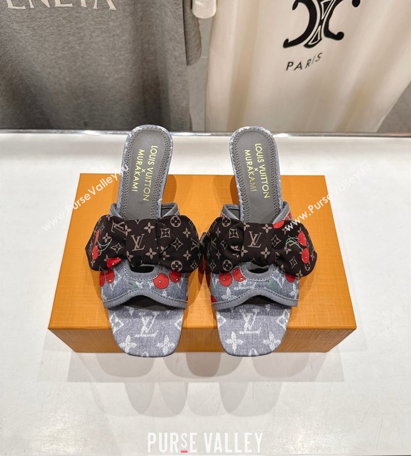Louis Vuitton LV x TM Cherie Heel Slides Sandal 5.5cm in Monogram Denim with Bow Grey/Red 2025 (MD-250712050)