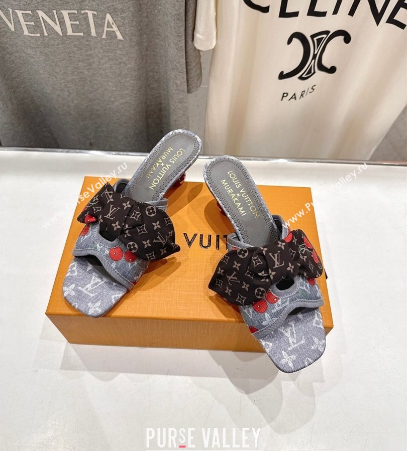 Louis Vuitton LV x TM Cherie Heel Slides Sandal 5.5cm in Monogram Denim with Bow Grey/Red 2025 (MD-250712050)