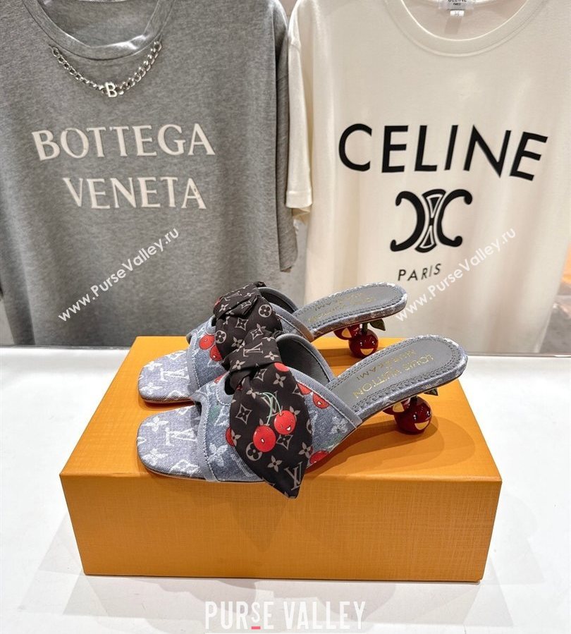 Louis Vuitton LV x TM Cherie Heel Slides Sandal 5.5cm in Monogram Denim with Bow Grey/Red 2025 (MD-250712050)