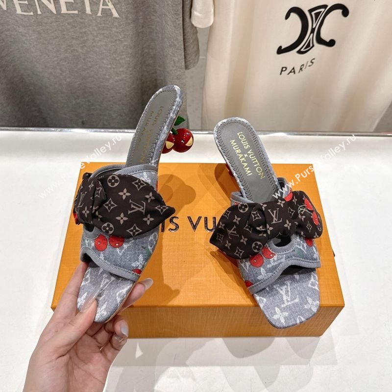 Louis Vuitton LV x TM Cherie Heel Slides Sandal 5.5cm in Monogram Denim with Bow Grey/Red 2025 (MD-250712050)