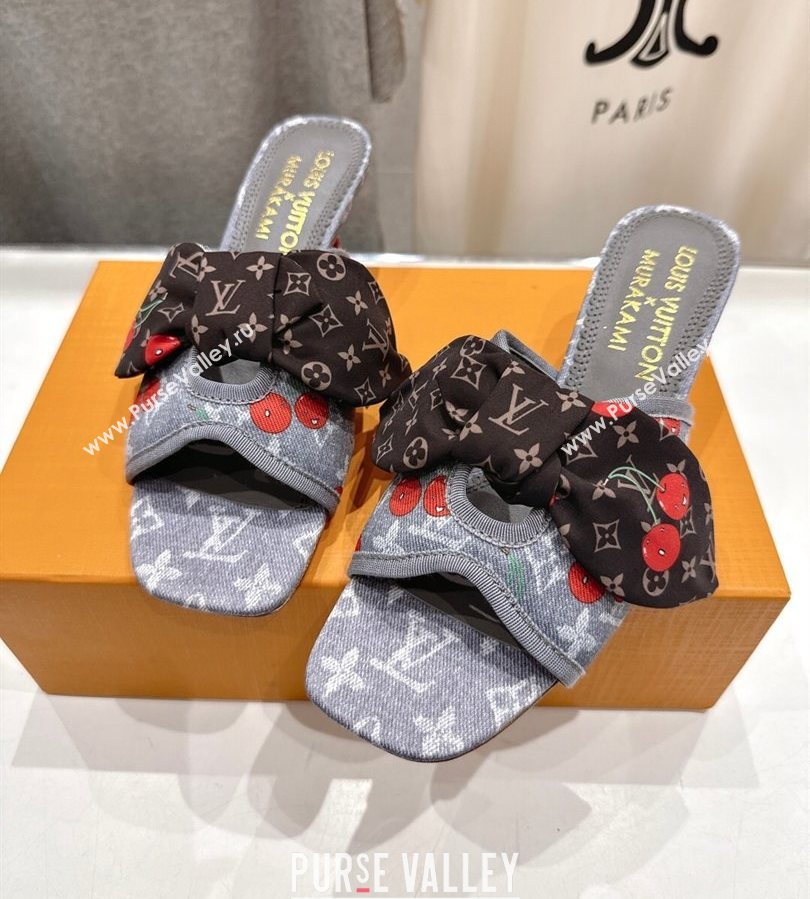 Louis Vuitton LV x TM Cherie Heel Slides Sandal 5.5cm in Monogram Denim with Bow Grey/Red 2025 (MD-250712050)