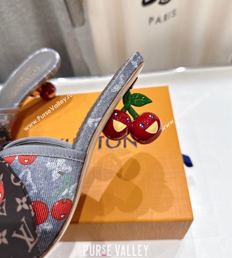 Louis Vuitton LV x TM Cherie Heel Slides Sandal 5.5cm in Monogram Denim with Bow Grey/Red 2025 (MD-250712050)