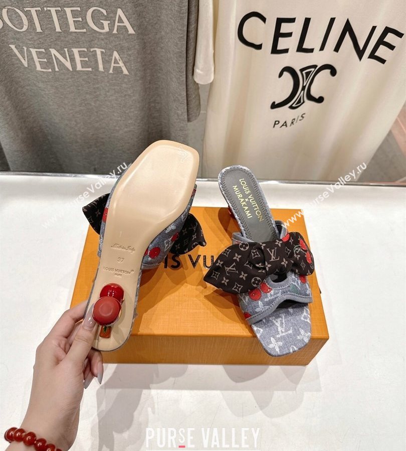 Louis Vuitton LV x TM Cherie Heel Slides Sandal 5.5cm in Monogram Denim with Bow Grey/Red 2025 (MD-250712050)