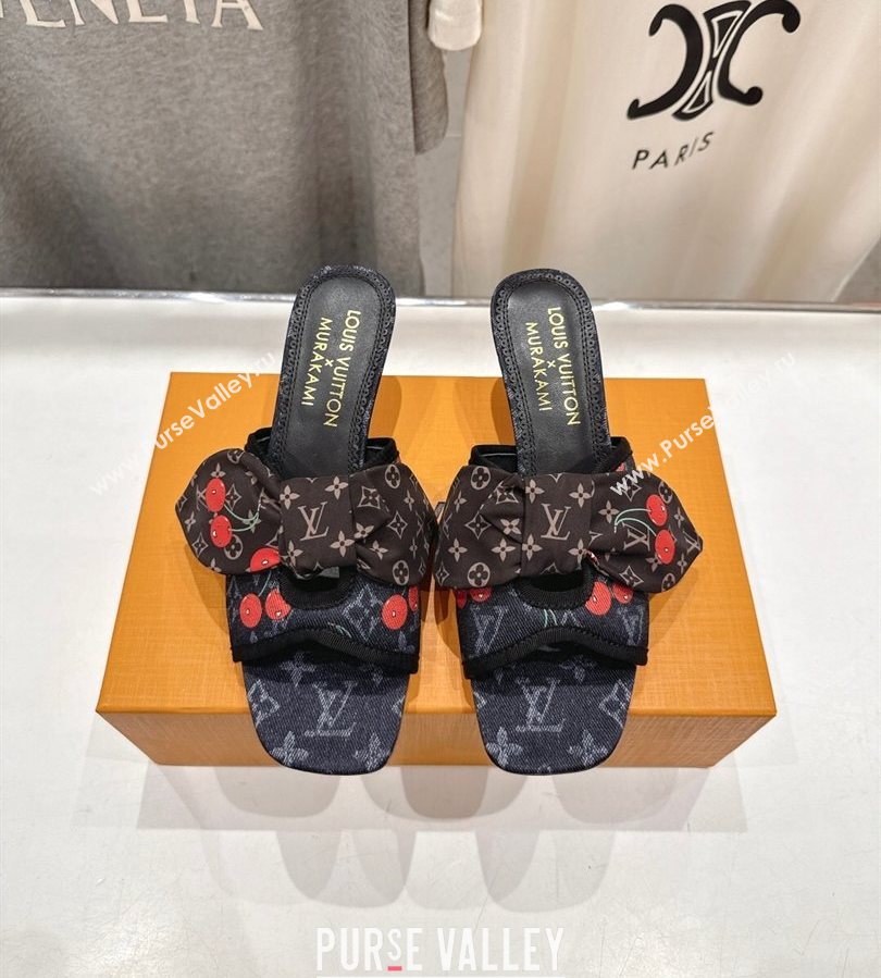 Louis Vuitton LV x TM Cherie Heel Slides Sandal 5.5cm in Monogram Denim with Bow Black 2025 (MD-250712051)