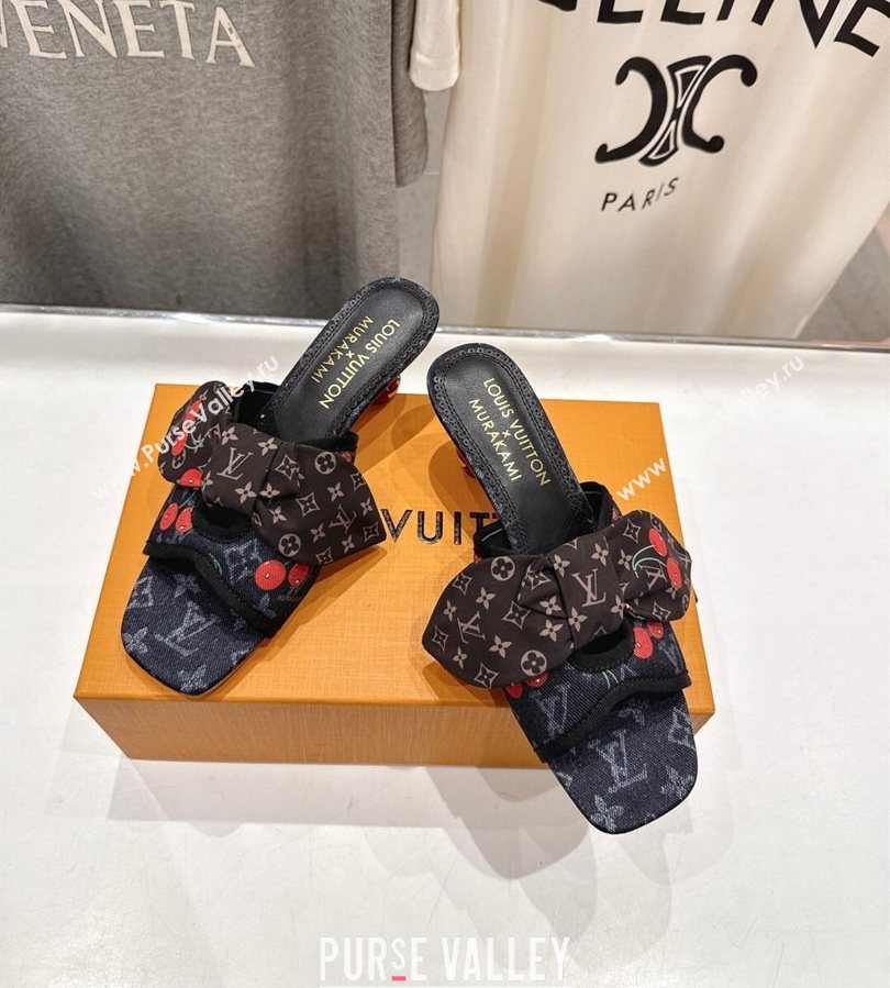 Louis Vuitton LV x TM Cherie Heel Slides Sandal 5.5cm in Monogram Denim with Bow Black 2025 (MD-250712051)