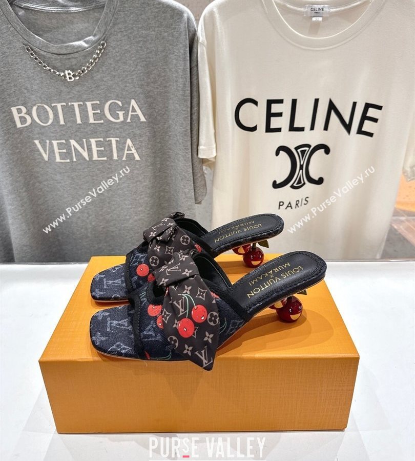 Louis Vuitton LV x TM Cherie Heel Slides Sandal 5.5cm in Monogram Denim with Bow Black 2025 (MD-250712051)