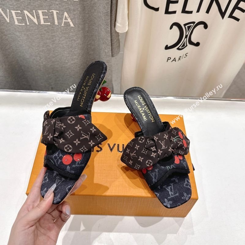 Louis Vuitton LV x TM Cherie Heel Slides Sandal 5.5cm in Monogram Denim with Bow Black 2025 (MD-250712051)