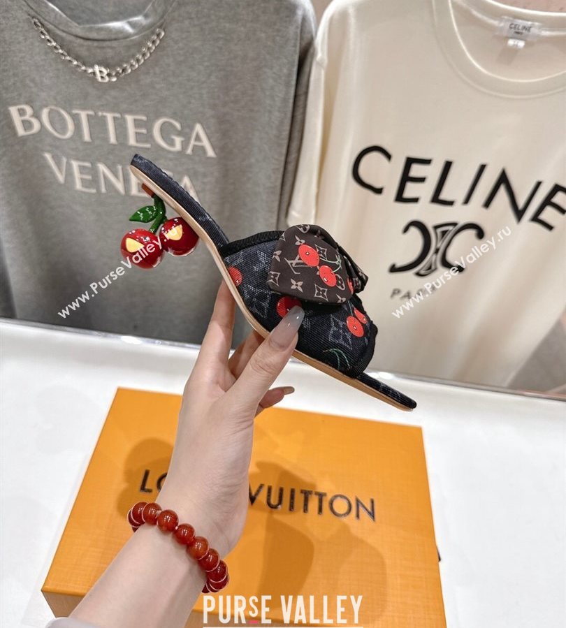 Louis Vuitton LV x TM Cherie Heel Slides Sandal 5.5cm in Monogram Denim with Bow Black 2025 (MD-250712051)