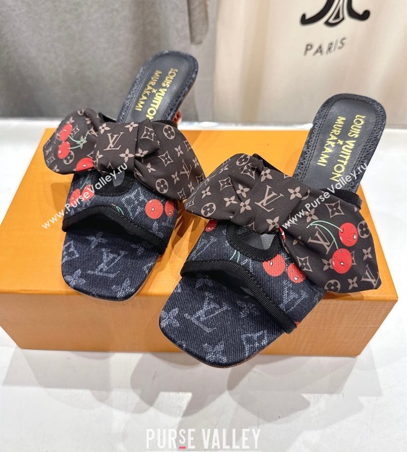 Louis Vuitton LV x TM Cherie Heel Slides Sandal 5.5cm in Monogram Denim with Bow Black 2025 (MD-250712051)