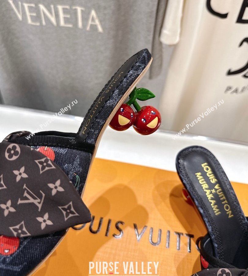 Louis Vuitton LV x TM Cherie Heel Slides Sandal 5.5cm in Monogram Denim with Bow Black 2025 (MD-250712051)
