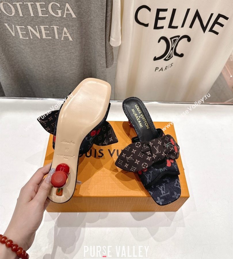 Louis Vuitton LV x TM Cherie Heel Slides Sandal 5.5cm in Monogram Denim with Bow Black 2025 (MD-250712051)