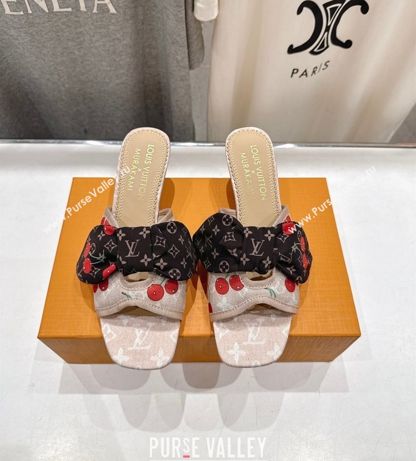 Louis Vuitton LV x TM Cherie Heel Slides Sandal 5.5cm in Monogram Denim with Bow Beige 2025 (MD-250712052)