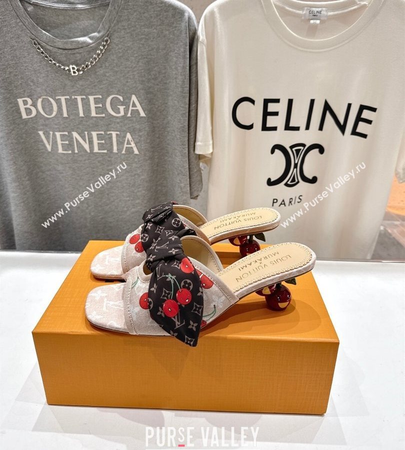 Louis Vuitton LV x TM Cherie Heel Slides Sandal 5.5cm in Monogram Denim with Bow Beige 2025 (MD-250712052)