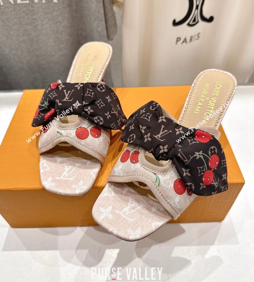 Louis Vuitton LV x TM Cherie Heel Slides Sandal 5.5cm in Monogram Denim with Bow Beige 2025 (MD-250712052)