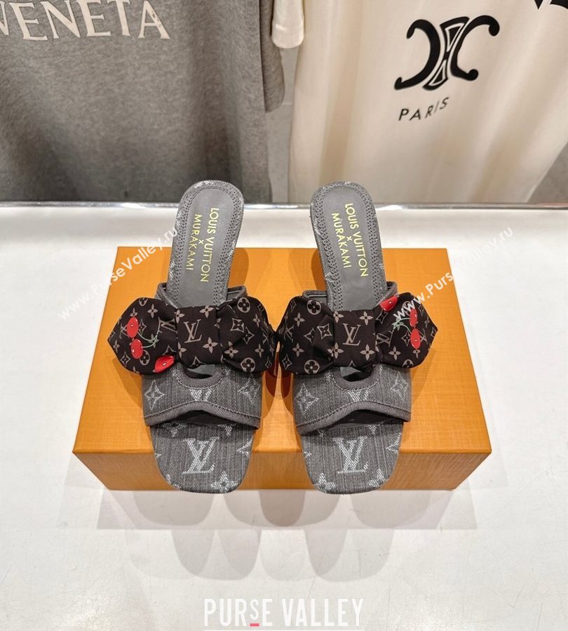 Louis Vuitton LV x TM Cherie Heel Slides Sandal 5.5cm in Monogram Denim with Bow Dark Grey 2025 (MD-250712053)
