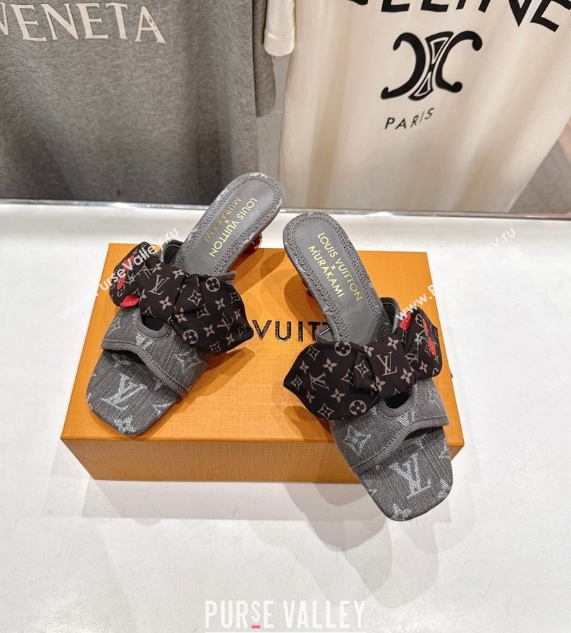 Louis Vuitton LV x TM Cherie Heel Slides Sandal 5.5cm in Monogram Denim with Bow Dark Grey 2025 (MD-250712053)