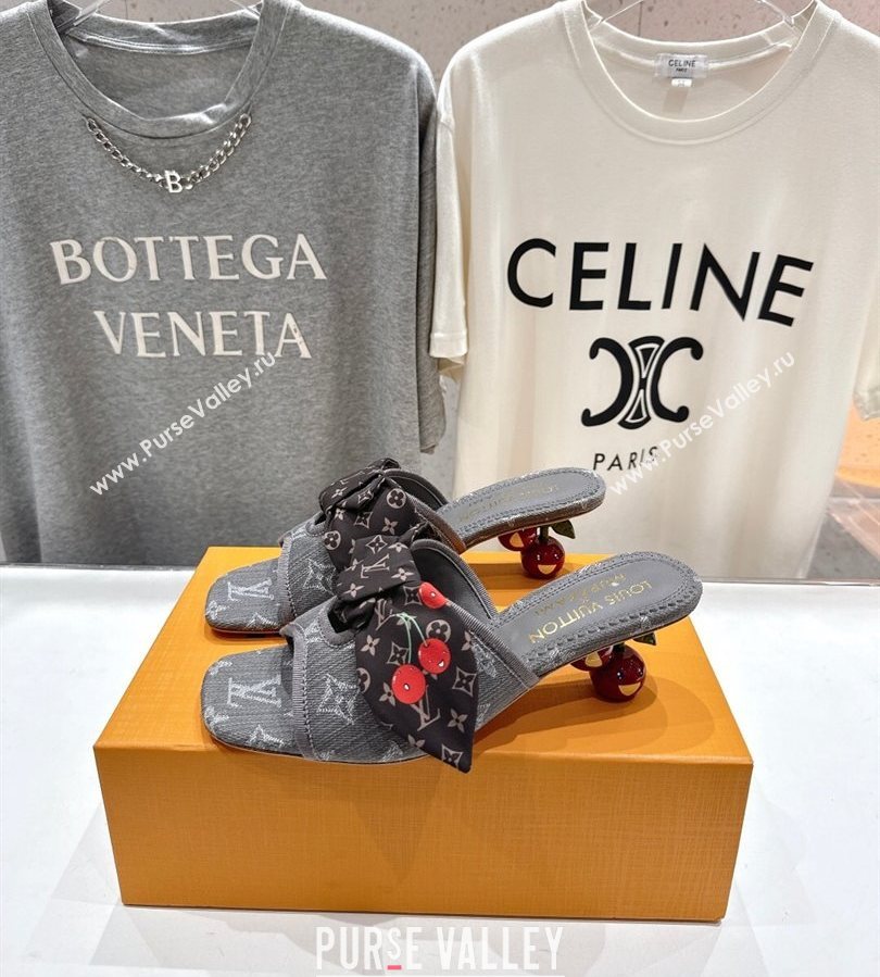 Louis Vuitton LV x TM Cherie Heel Slides Sandal 5.5cm in Monogram Denim with Bow Dark Grey 2025 (MD-250712053)