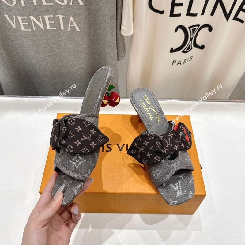 Louis Vuitton LV x TM Cherie Heel Slides Sandal 5.5cm in Monogram Denim with Bow Dark Grey 2025 (MD-250712053)